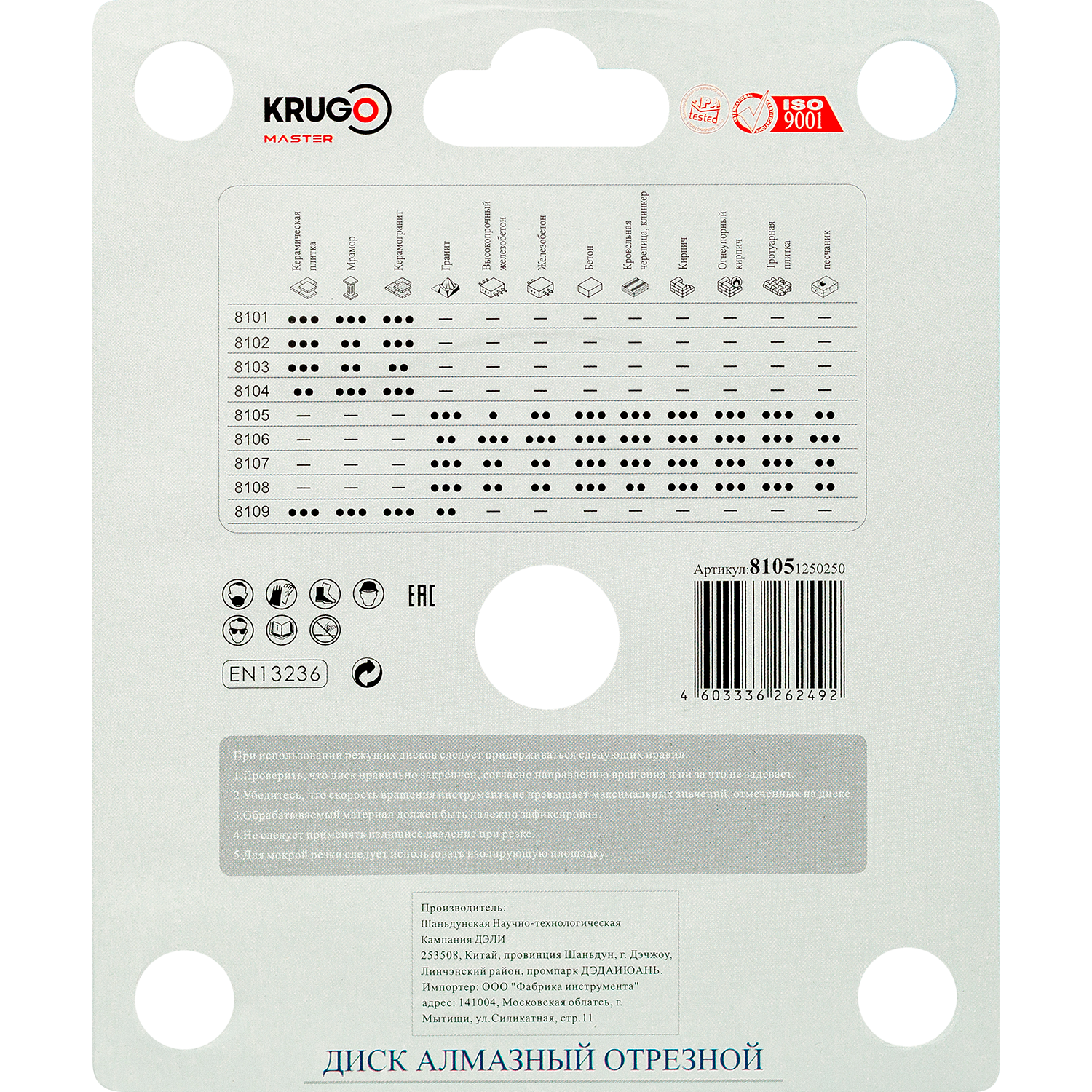Диск алмазный сегментный турбо KRUGO MASTER по бетону 125х2,0х22,23х12mm, 81051250250